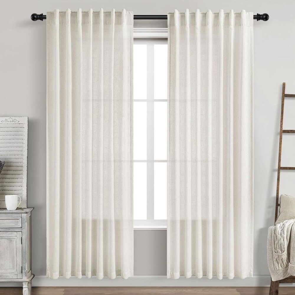Brand New Nanspring Cream Linen Light-Filtering Curtains – Set of 2